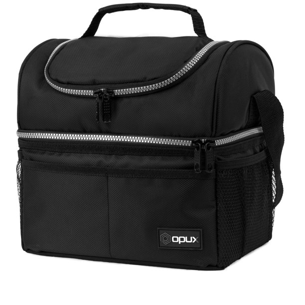 OPUX Insulated Dual Compartment Lunch Bag for Men, Women Double Deck Reusable Lunch Box Cooler