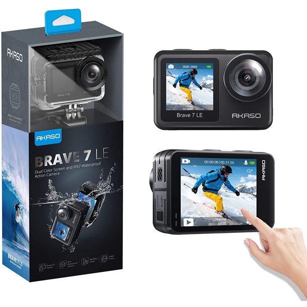 AKASO Brave 7 LE Underwater Action Camera 4K30FPS 20MP with Touch Screen and 2X 1350mAh Batteries