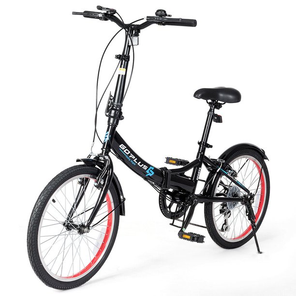 Costway Goplus 20- In., Lightweight Adult Folding Bicycle Bike with 7-Speed Drivetrain Dual V-Brakes