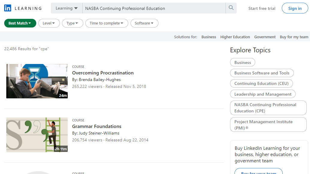 LinkedIn NASBA Continuing Professional Education (CPE)