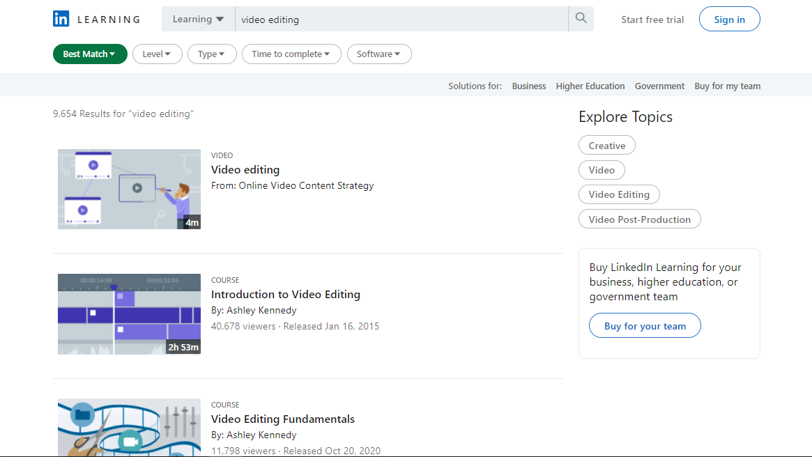 LinkedIn Video Editing Courses
