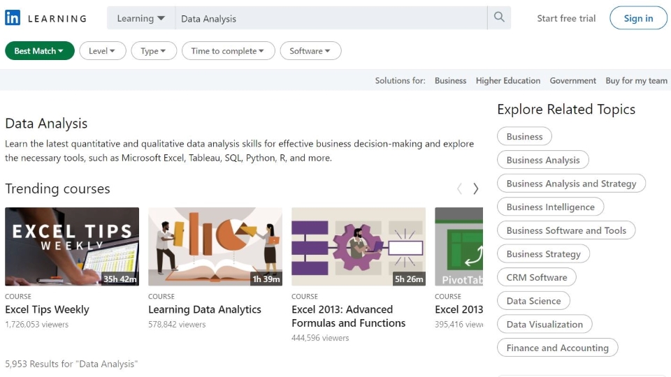 LinkedIn Learning Data Analysis Courses