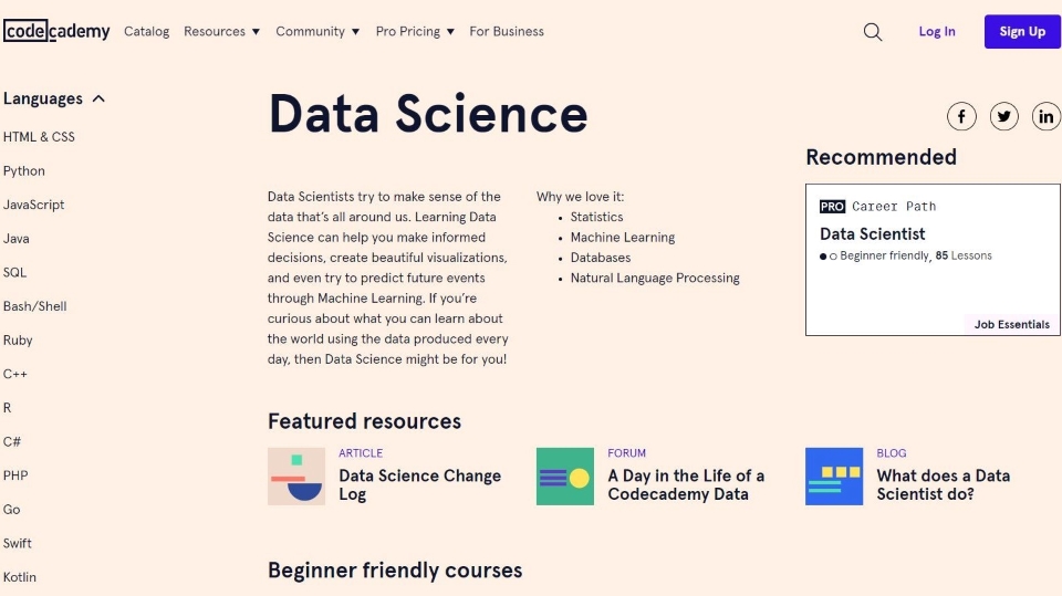 Codecademy Data Science Courses