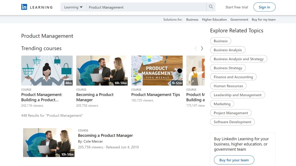 LinkedIn Learning Product Management Courses