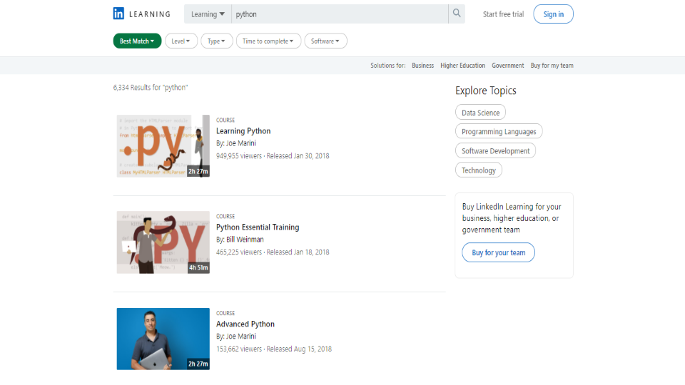 LinkedIn Learning Python Courses