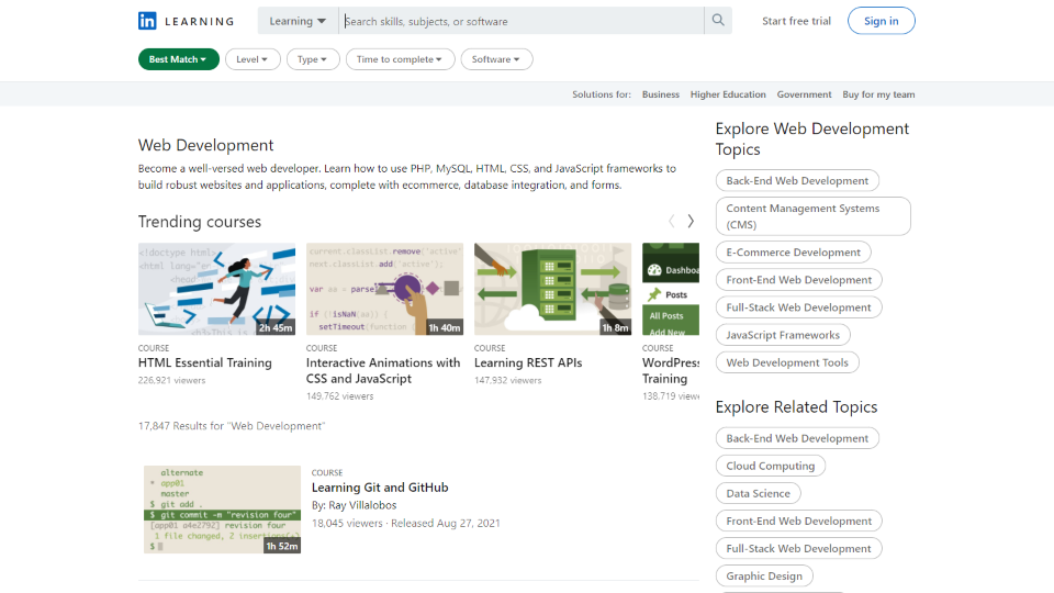 LinkedIn Learning Web Development Courses