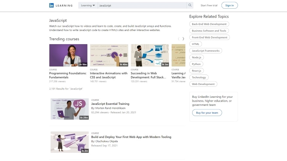 LinkedIn Learning Javascript Courses