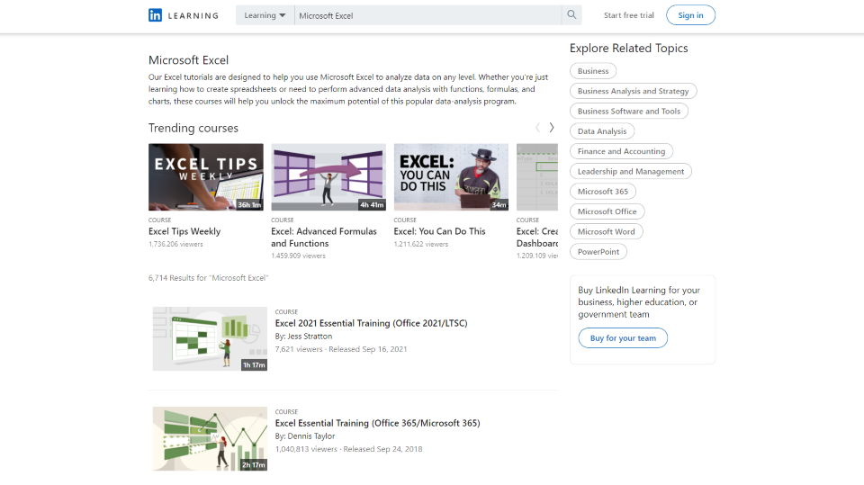 LinkedIn Learning Excel Courses