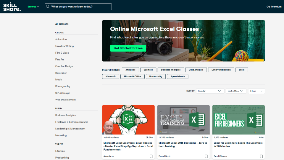 Skillshare Excel Courses