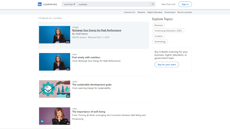 LinkedIn Learning Nutrition Courses