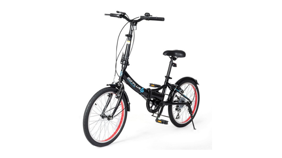 Costway Goplus 20- In., Lightweight Adult Folding Bicycle Bike with 7-Speed Drivetrain Dual V-Brakes